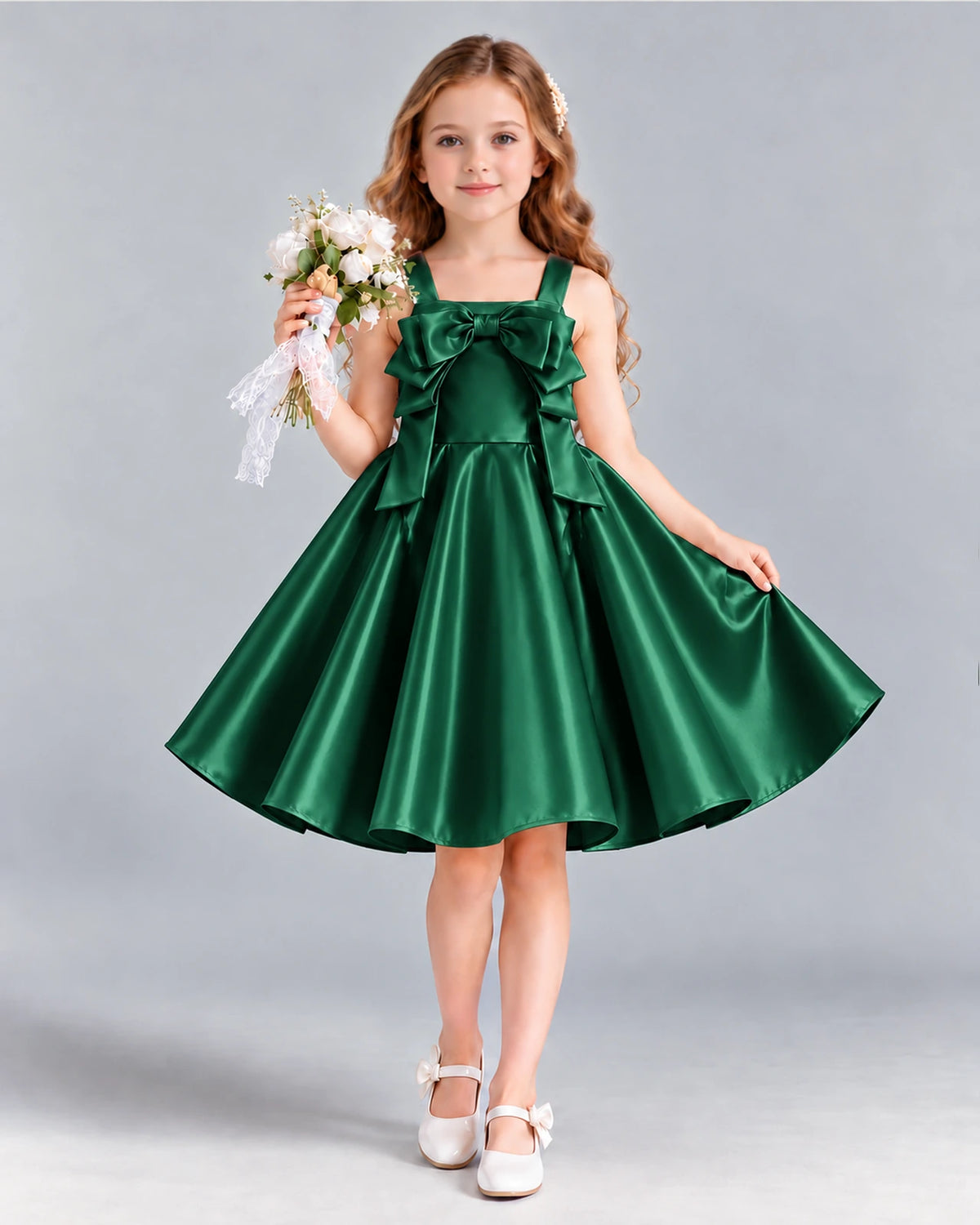 Dark Green A-line Girls Formal Dress Front