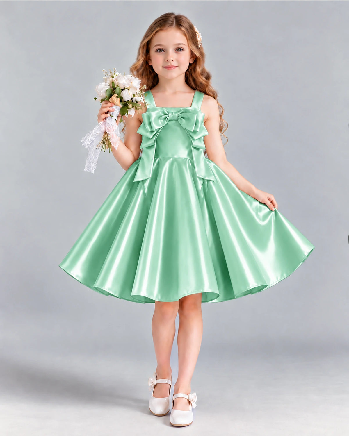 Mint Green A-line Girls Formal Dress Front