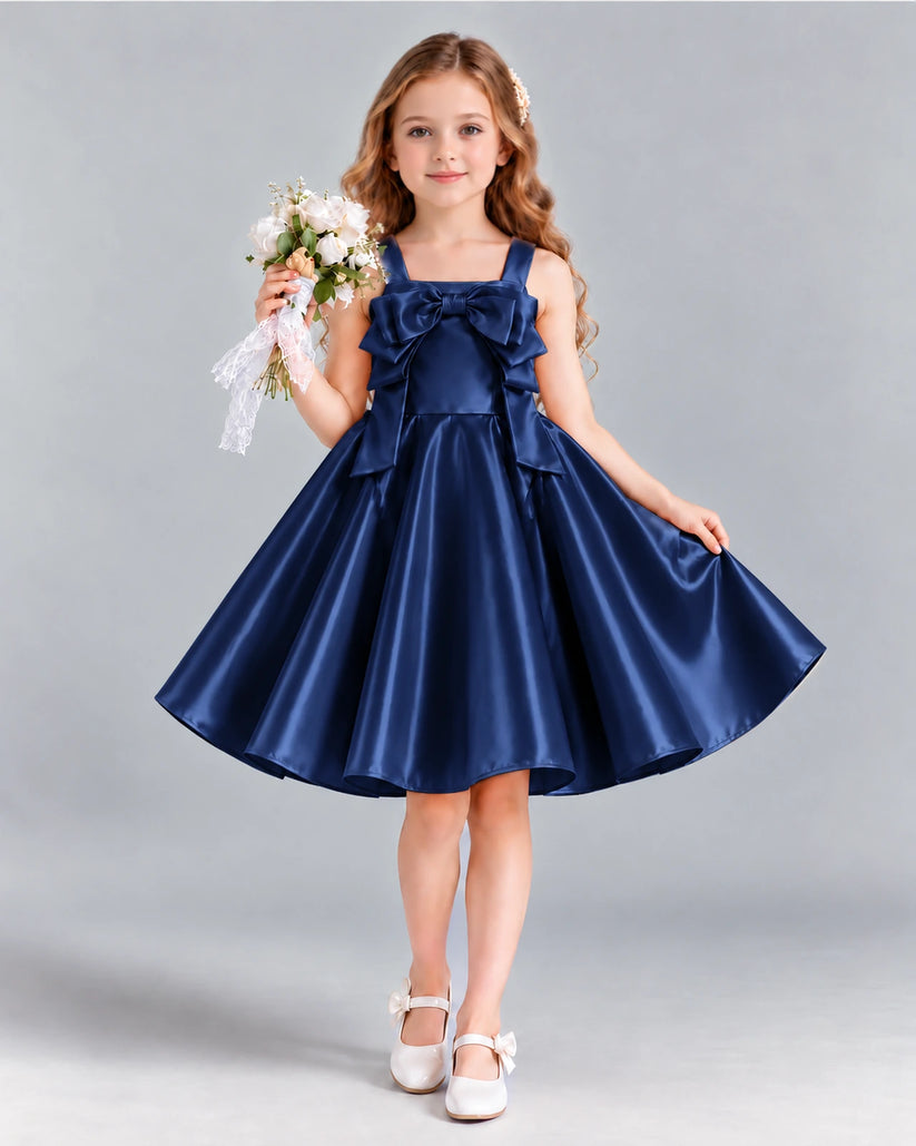 Navy Blue A-line Girls Formal Dress Front