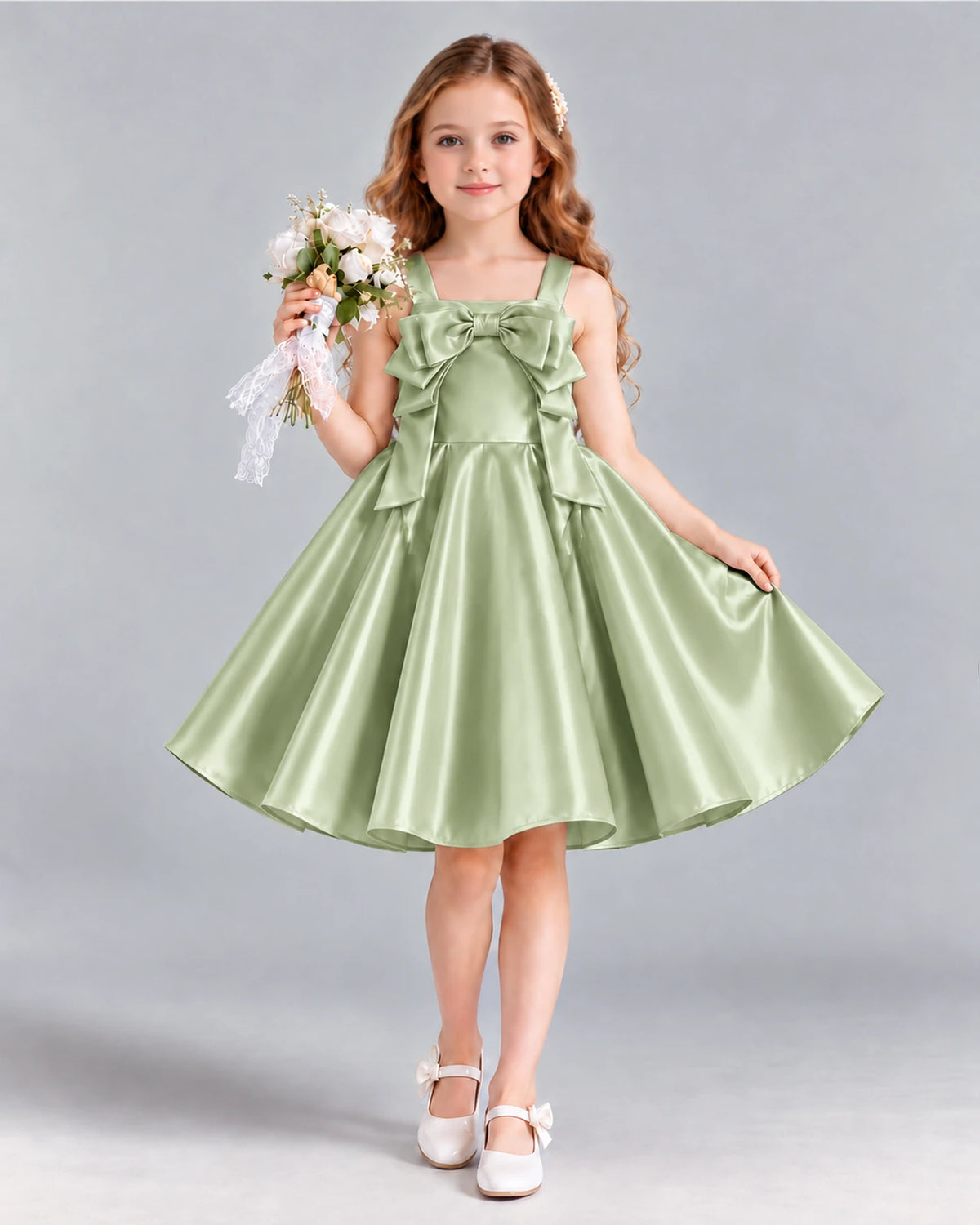 Sage Green A-line Girls Formal Dress Front