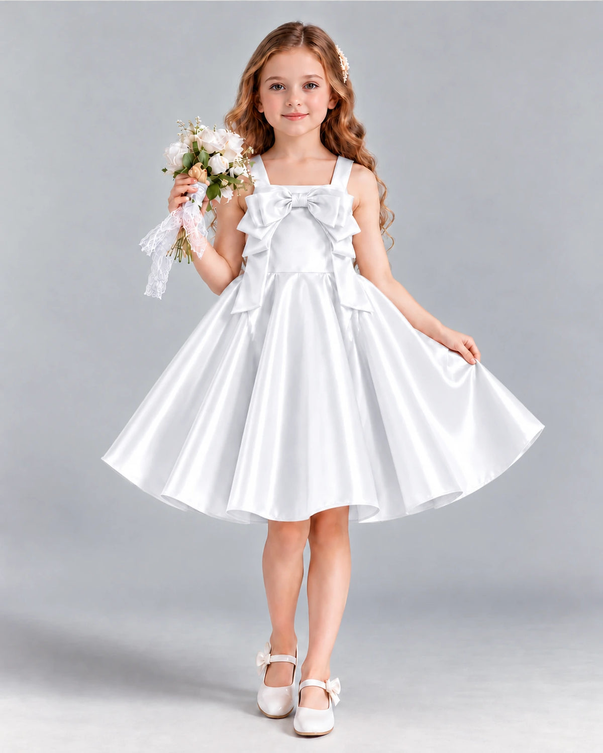 White A-line Girls Formal Dress Front