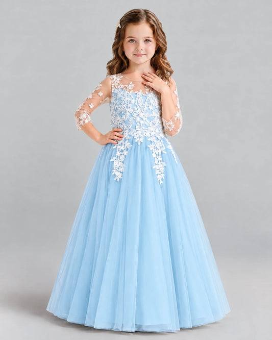 Baby Blue A-line Girls Formal Dress Front