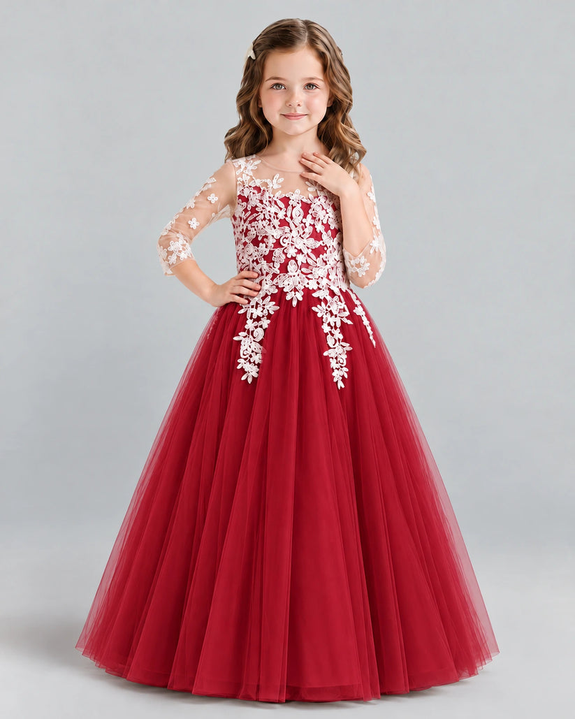 Burgundy A-line Girls Formal Dress Front
