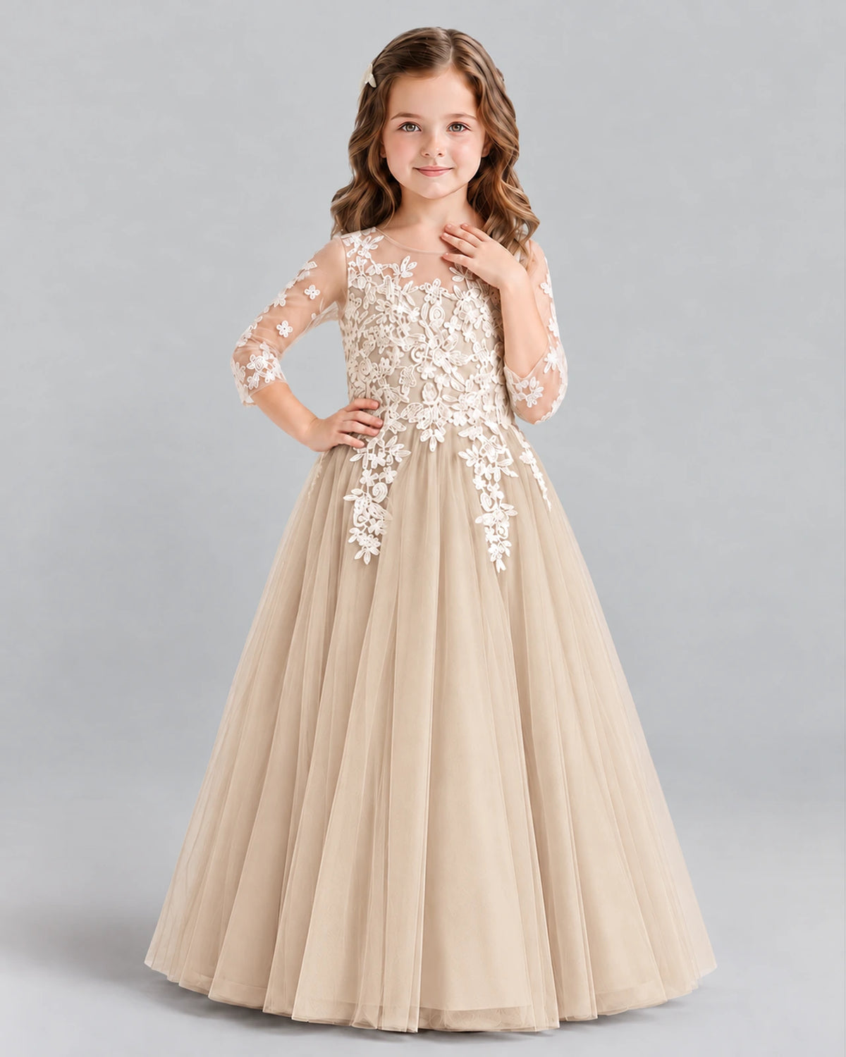 Champagne A-line Girls Formal Dress Front