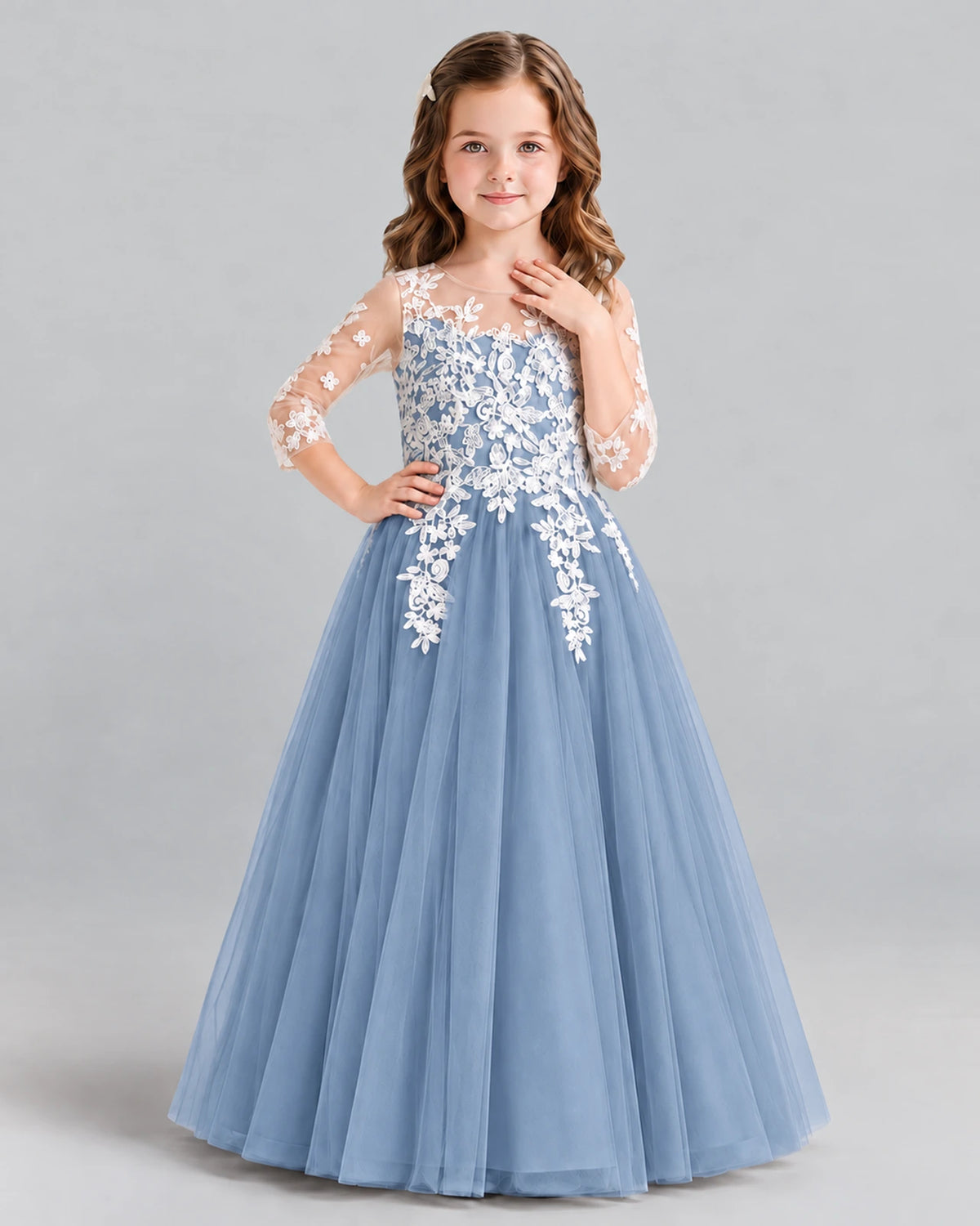 Dusty Blue A-line Girls Formal Dress Front