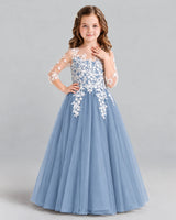 Dusty Blue A-line Girls Formal Dress Front