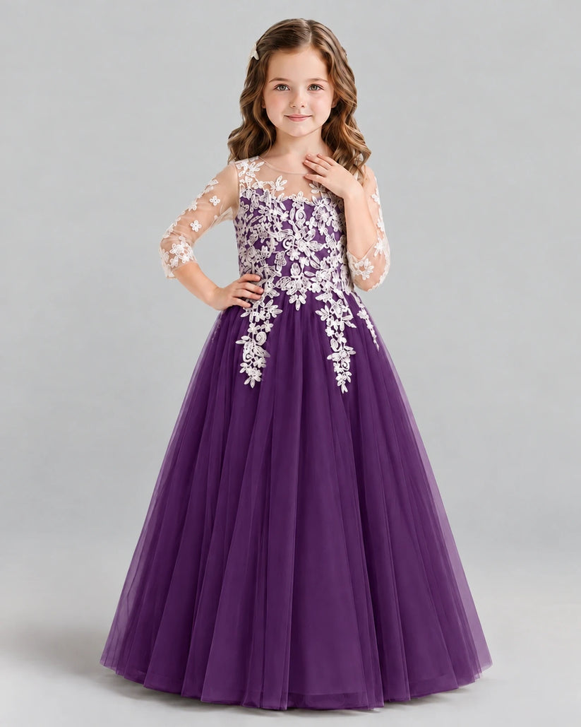 Grape A-line Girls Formal Dress Front