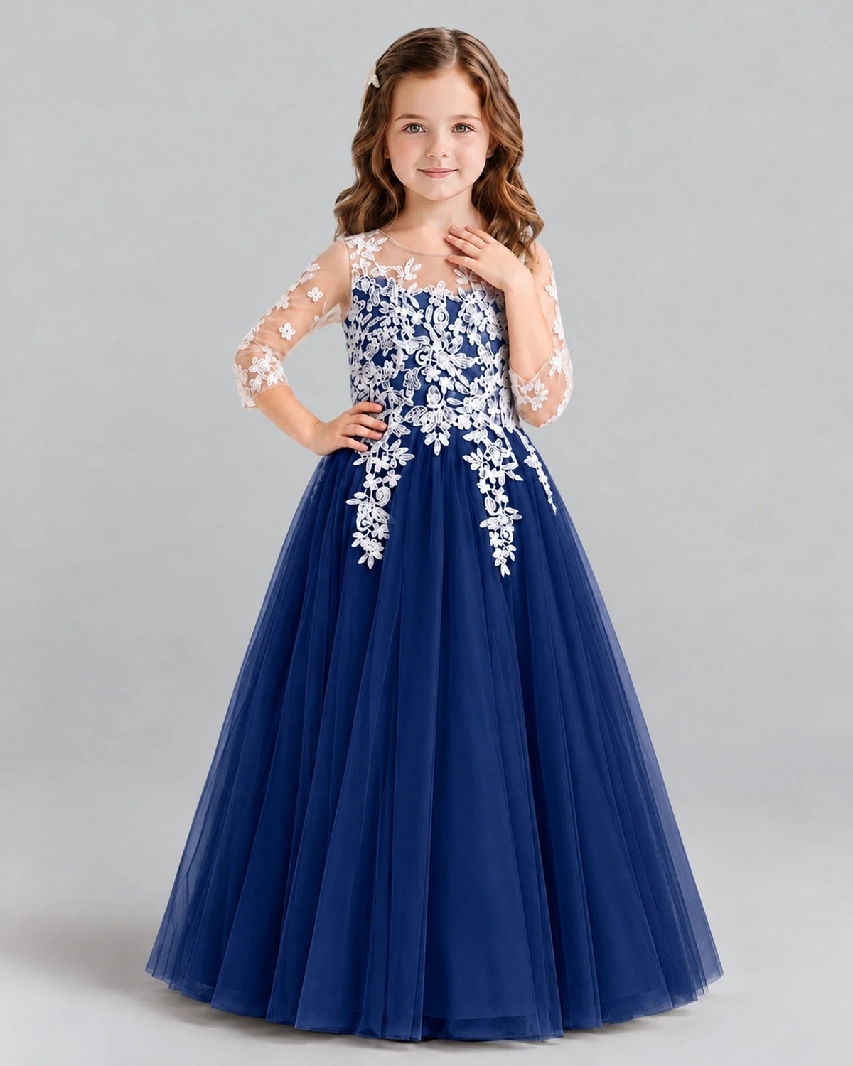 Navy Blue A-line Girls Formal Dress Front