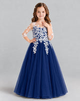 Navy Blue A-line Girls Formal Dress Front