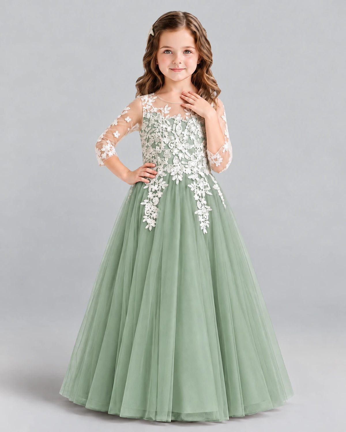 Sage Green A-line Girls Formal Dress Front