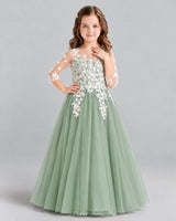 Sage Green A-line Girls Formal Dress Front