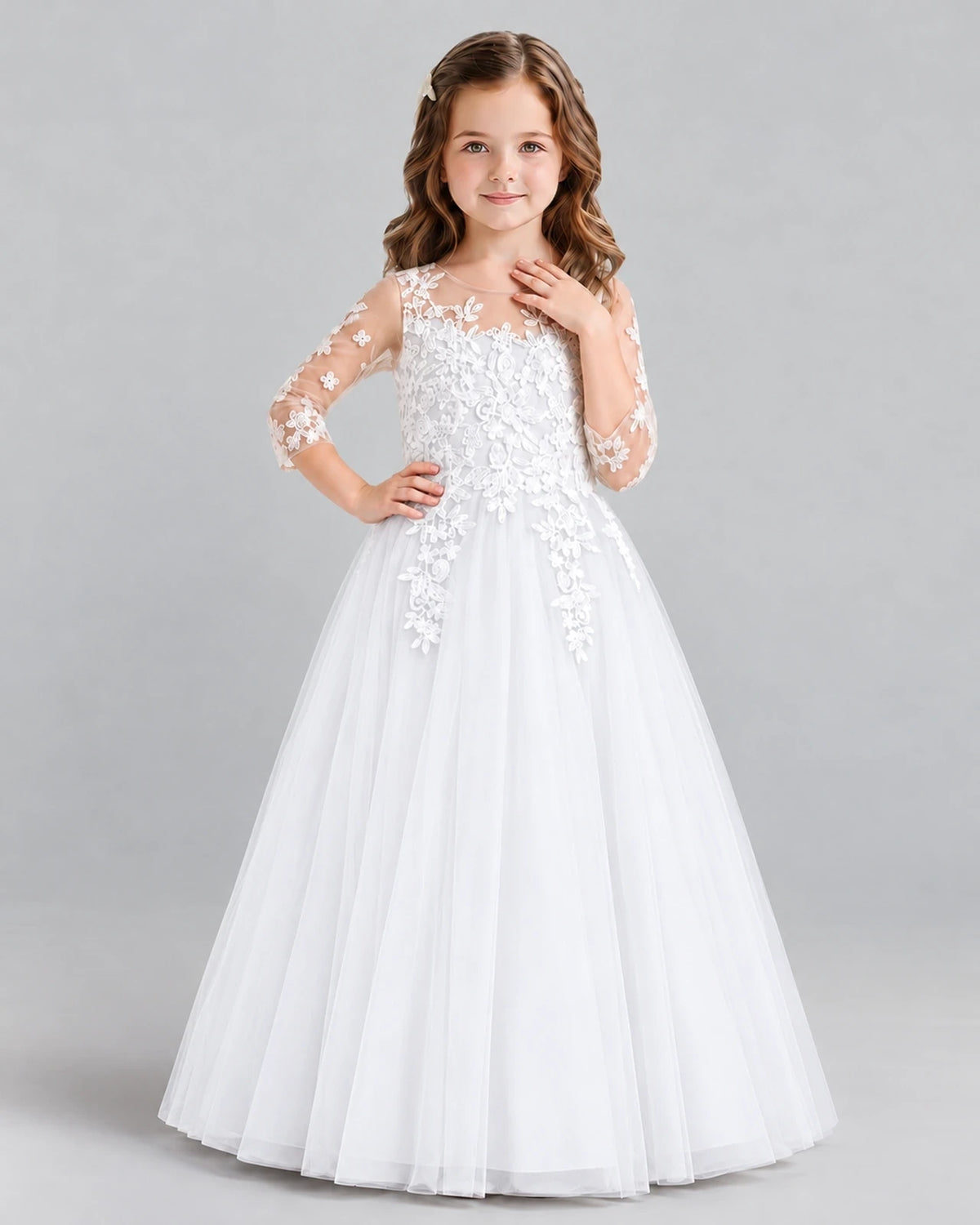 White A-line Girls Formal Dress Front