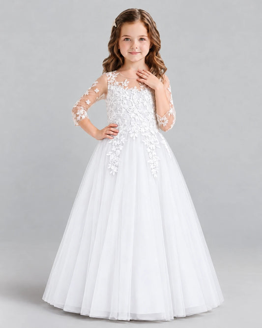 White A-line Girls Formal Dress Front