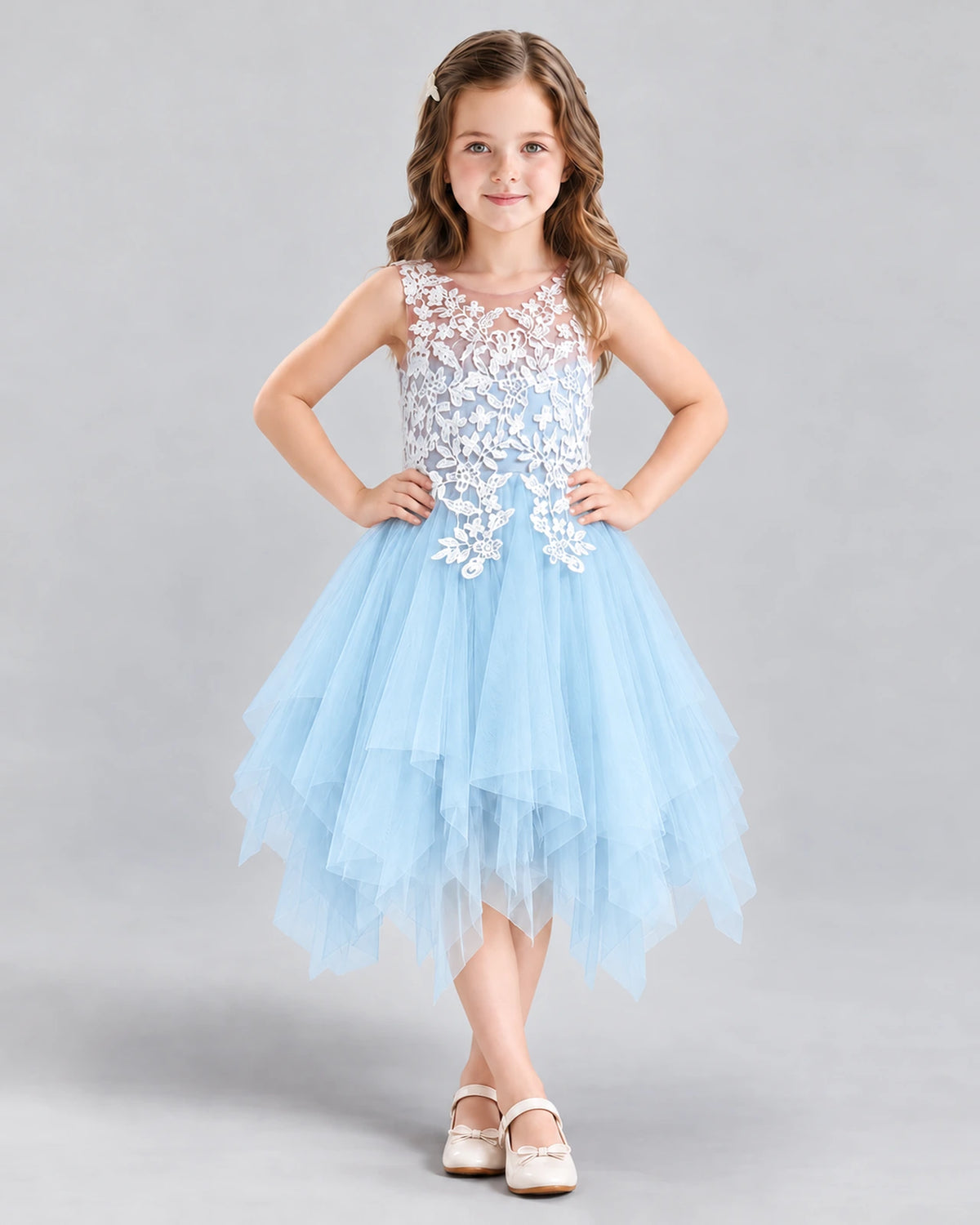 Baby Blue A-line Girls Formal Dress Front