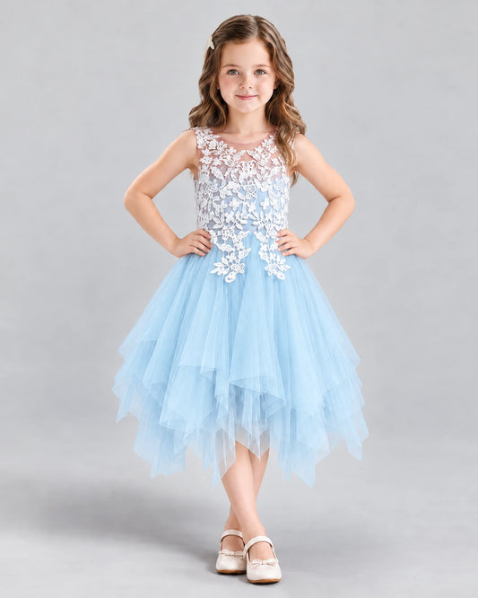 Baby Blue A-line Girls Formal Dress Front