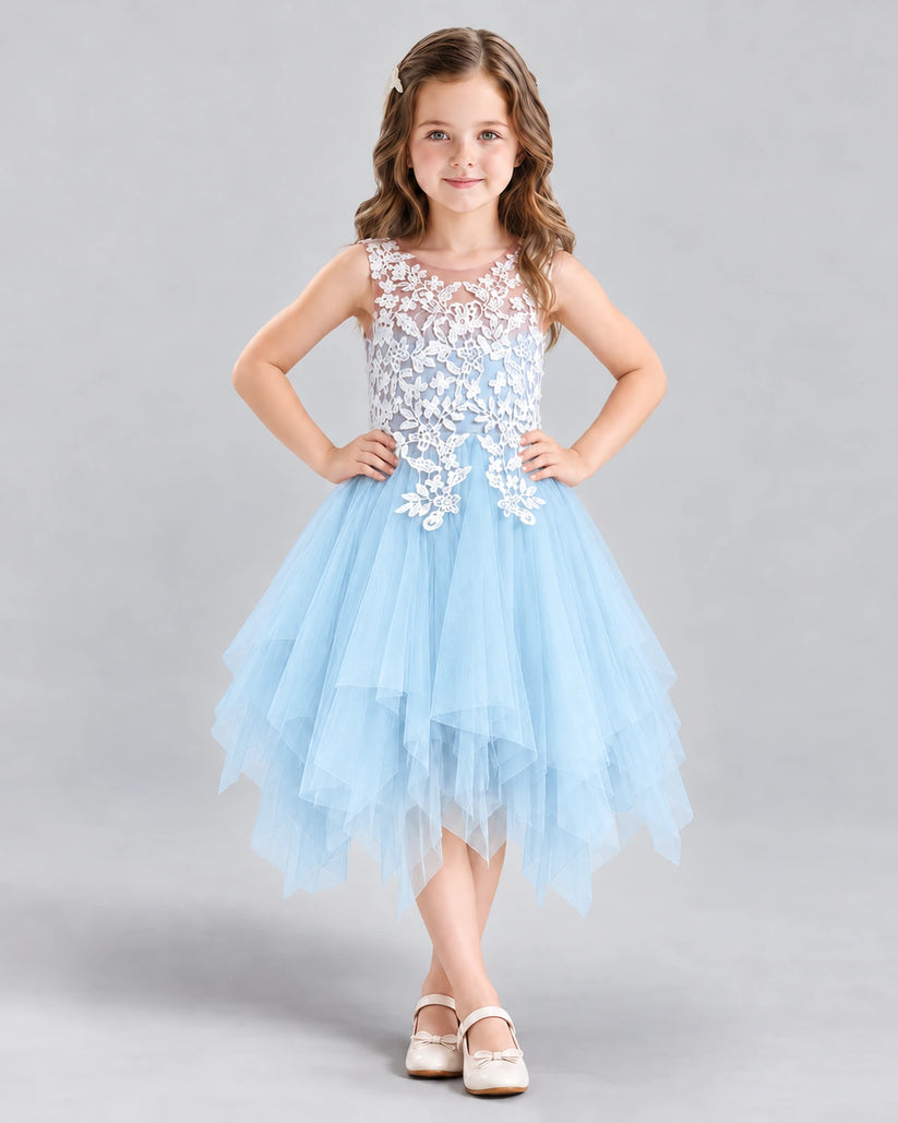 Baby Blue A-line Girls Formal Dress Front