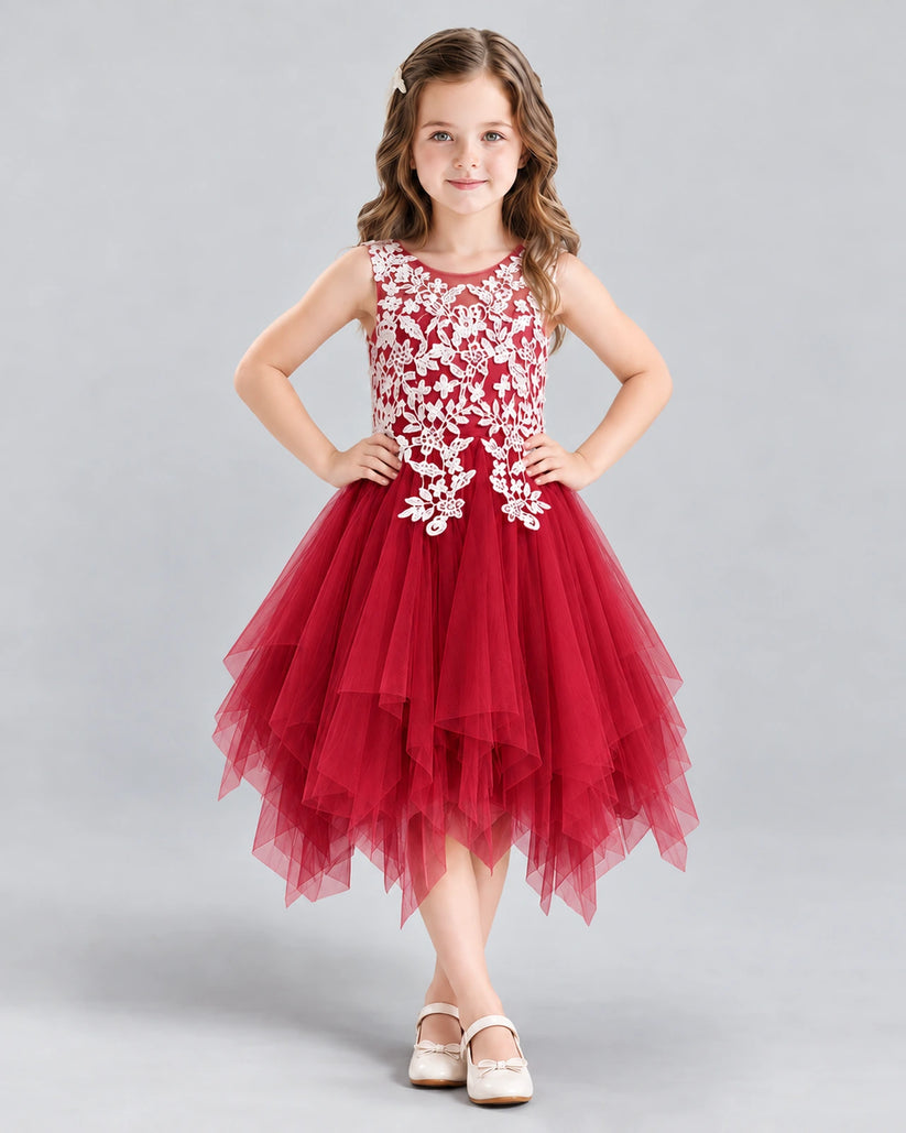 Burgundy A-line Girls Formal Dress Front