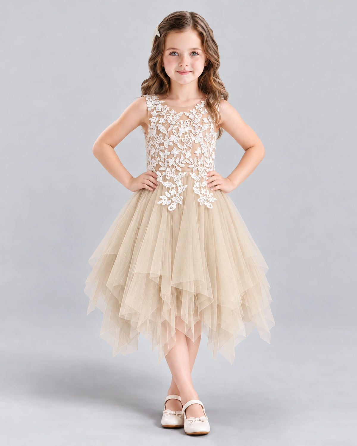 Champagne A-line Girls Formal Dress Front