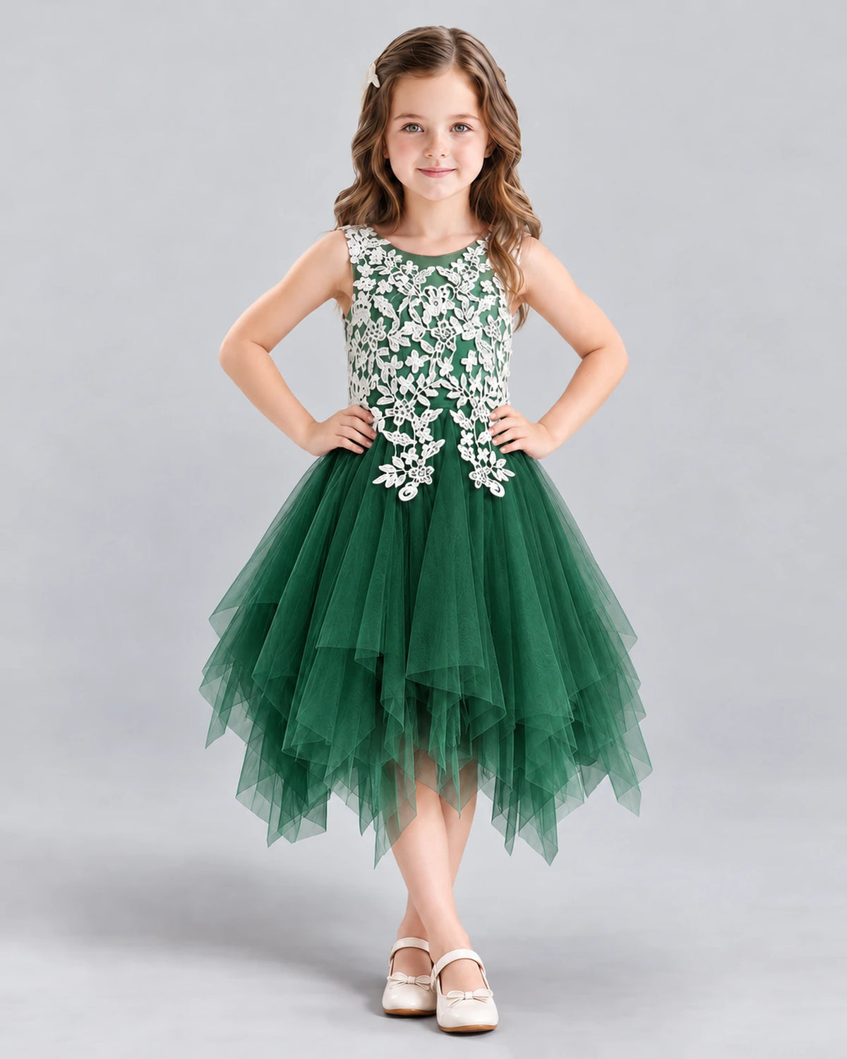 Dark Green A-line Girls Formal Dress Front