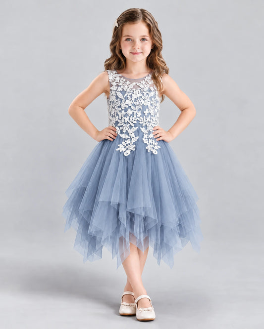 Dusty Blue A-line Girls Formal Dress Front