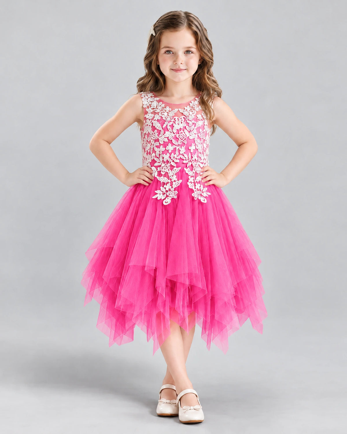Hot Pink A-line Girls Formal Dress Front
