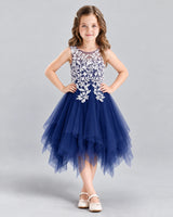 Navy Blue A-line Girls Formal Dress Front