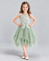 Sage Green A-line Girls Formal Dress Front