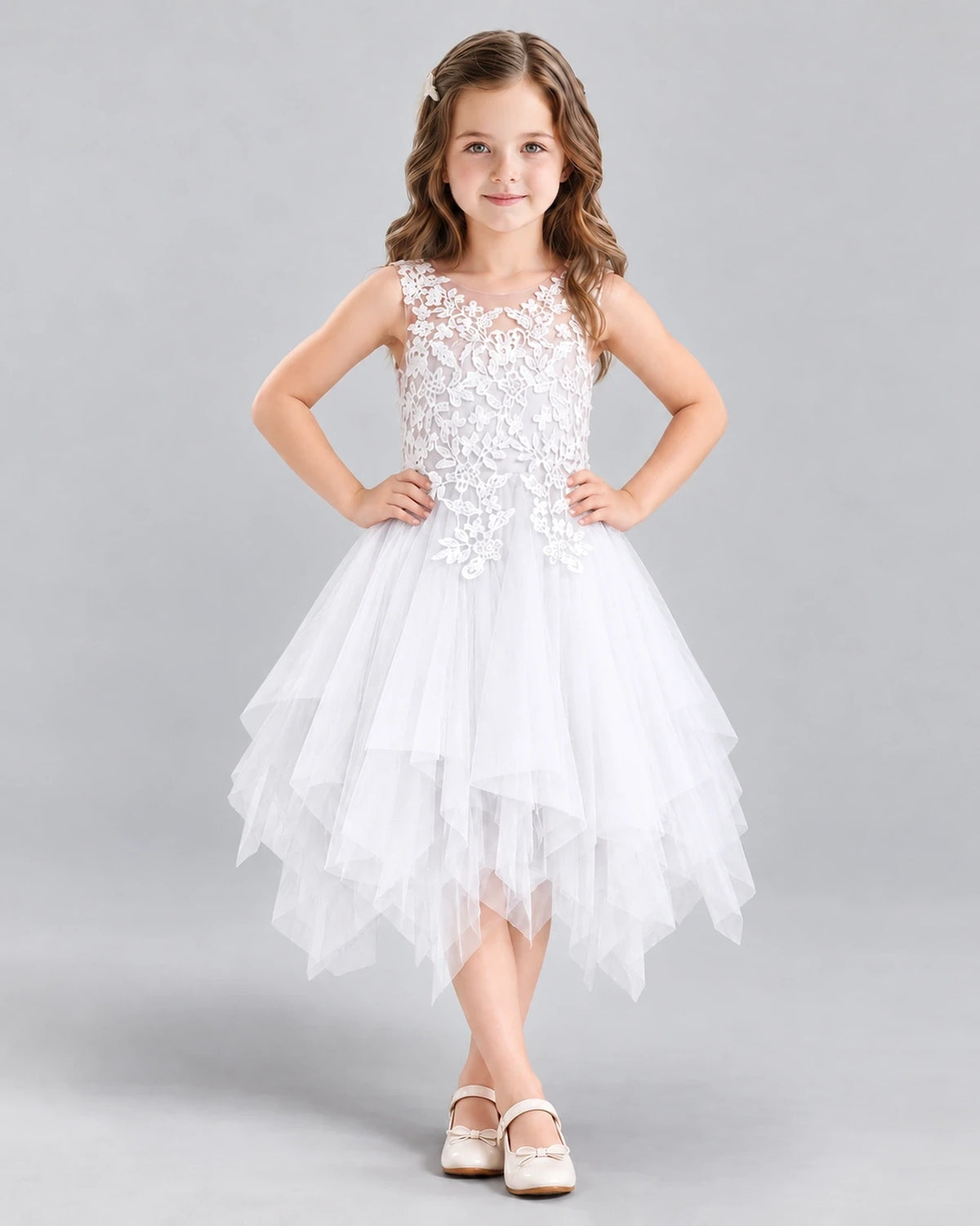 White A-line Girls Formal Dress Front