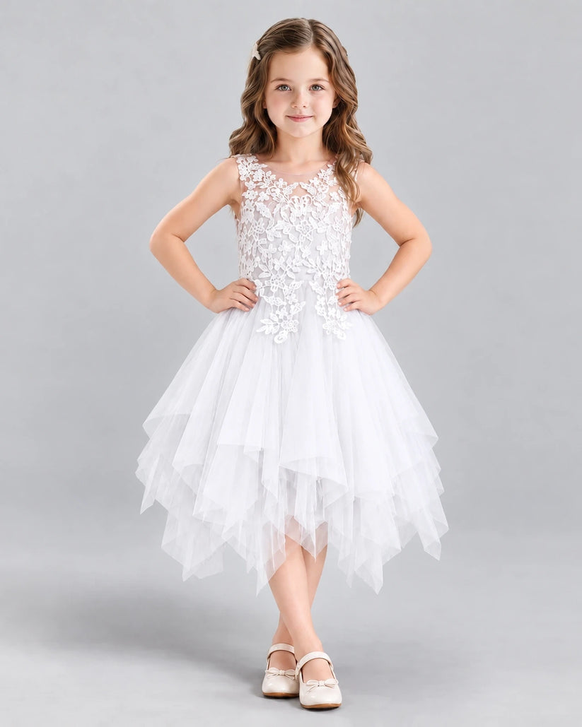 White A-line Girls Formal Dress Front