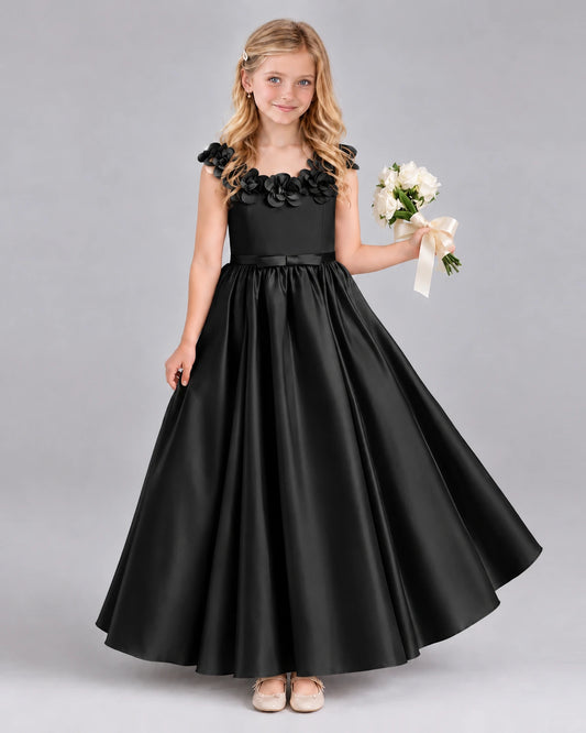 Black Ball Gown Junior Bridesmaid Dress Front