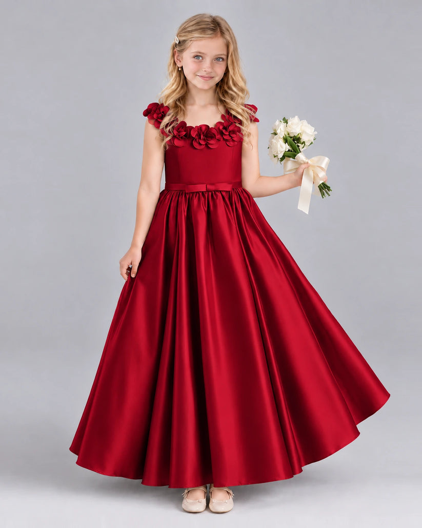 Burgundy Ball Gown Junior Bridesmaid Dress Front