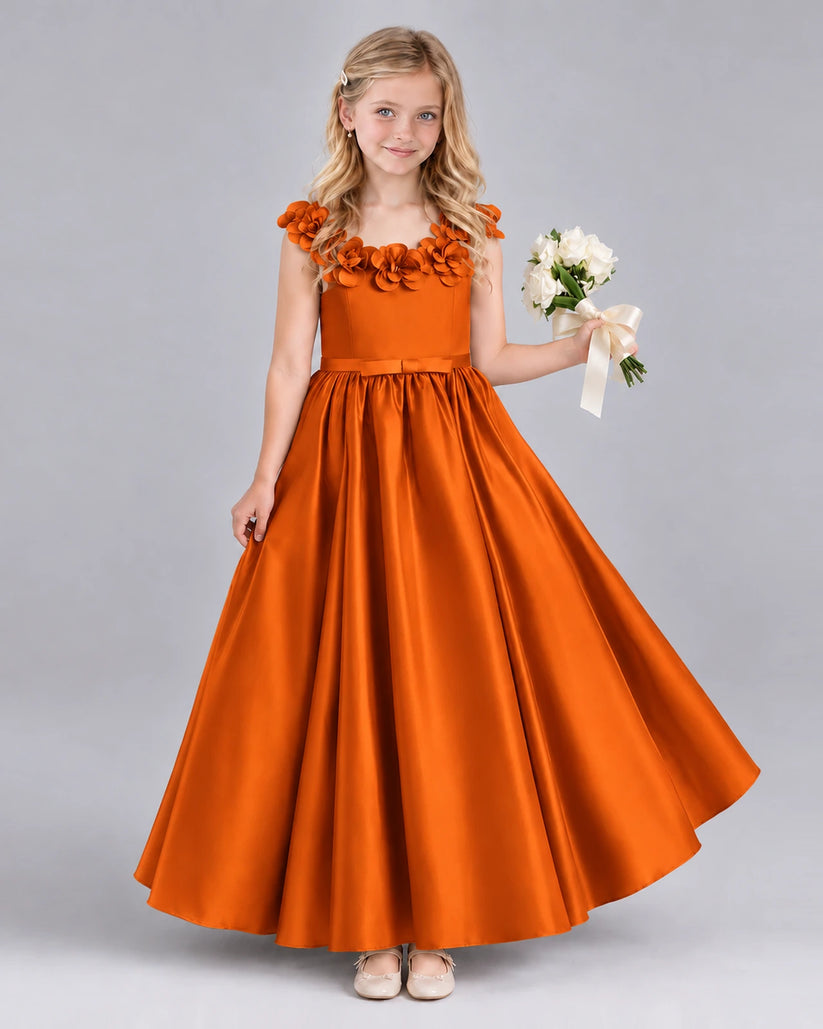 Burnt Orange Ball Gown Junior Bridesmaid Dress Front