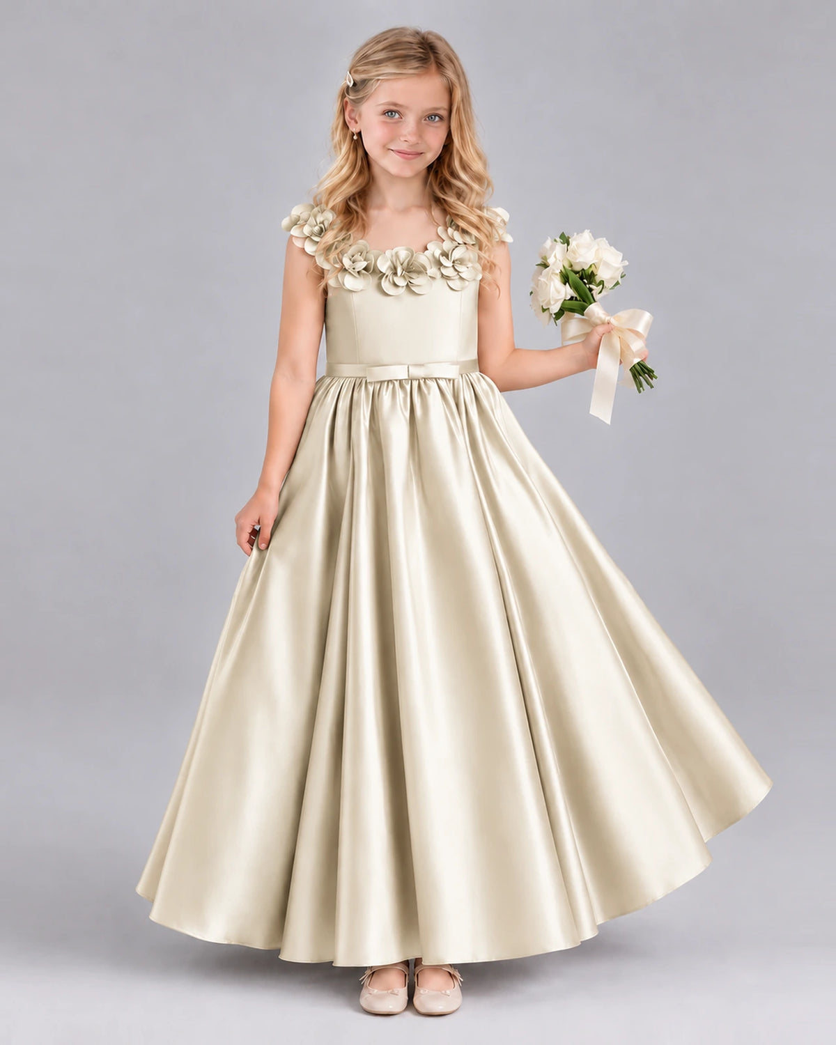 Champagne Ball Gown Junior Bridesmaid Dress Front