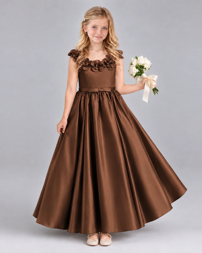 Chocolate Ball Gown Junior Bridesmaid Dress Front