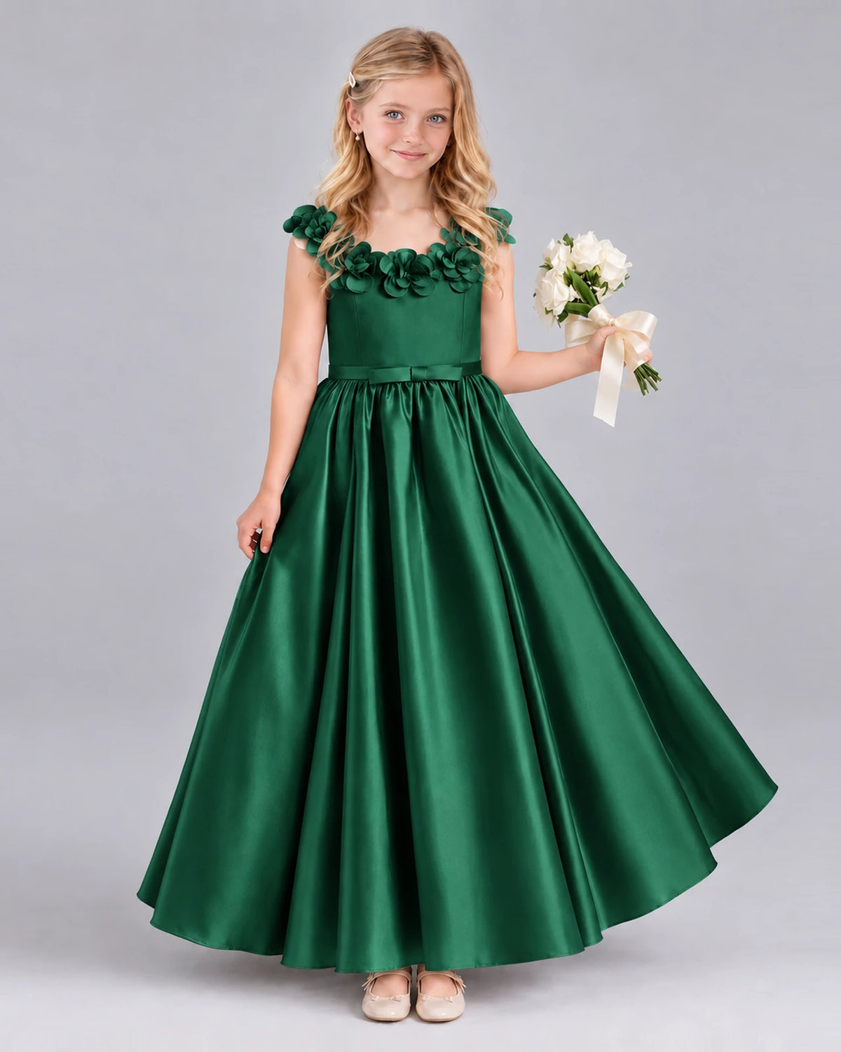 Dark Green Ball Gown Junior Bridesmaid Dress Front