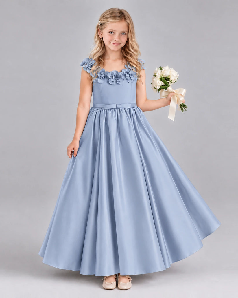Dusty Blue Ball Gown Junior Bridesmaid Dress Front