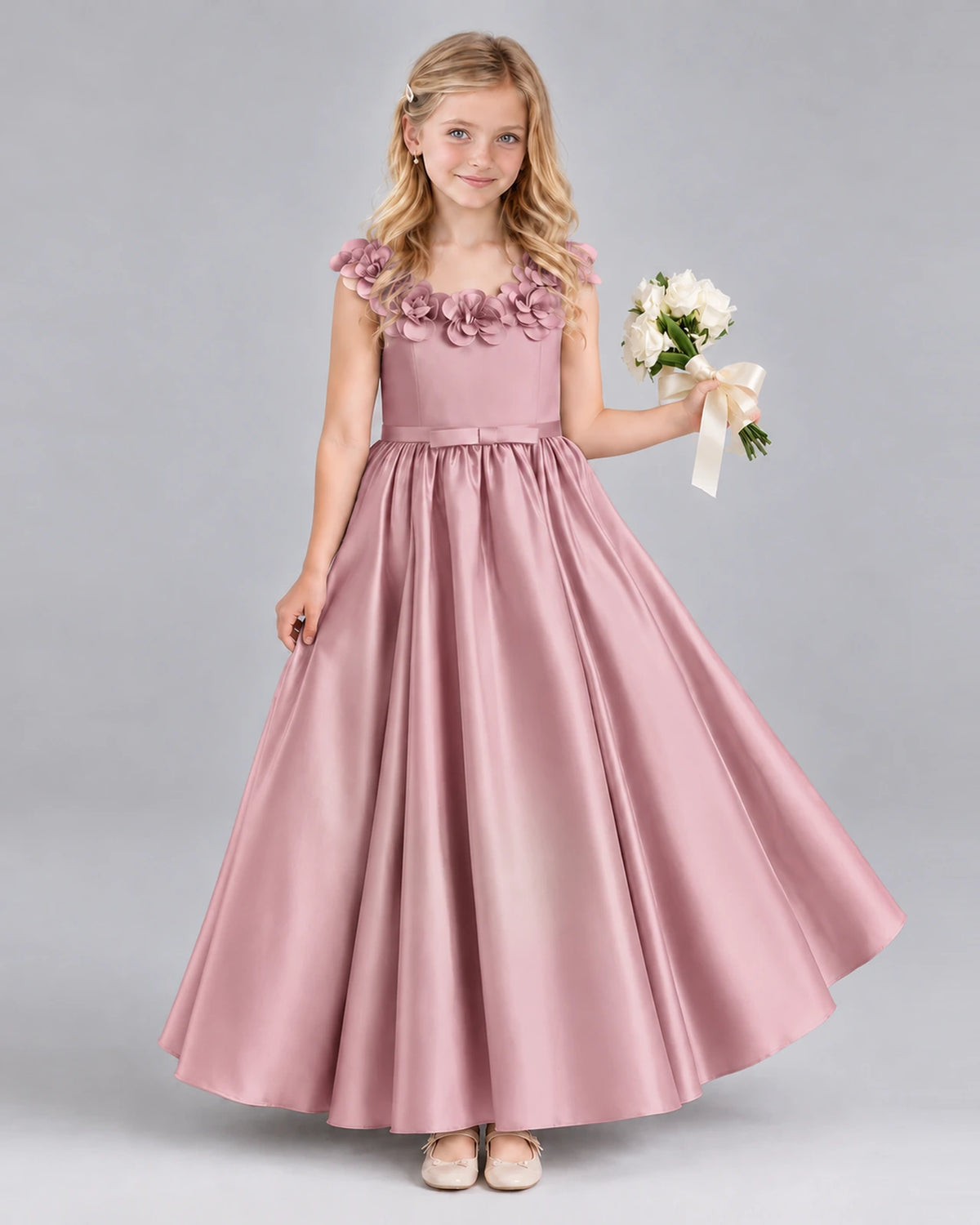 Dusty Rose Ball Gown Junior Bridesmaid Dress Front