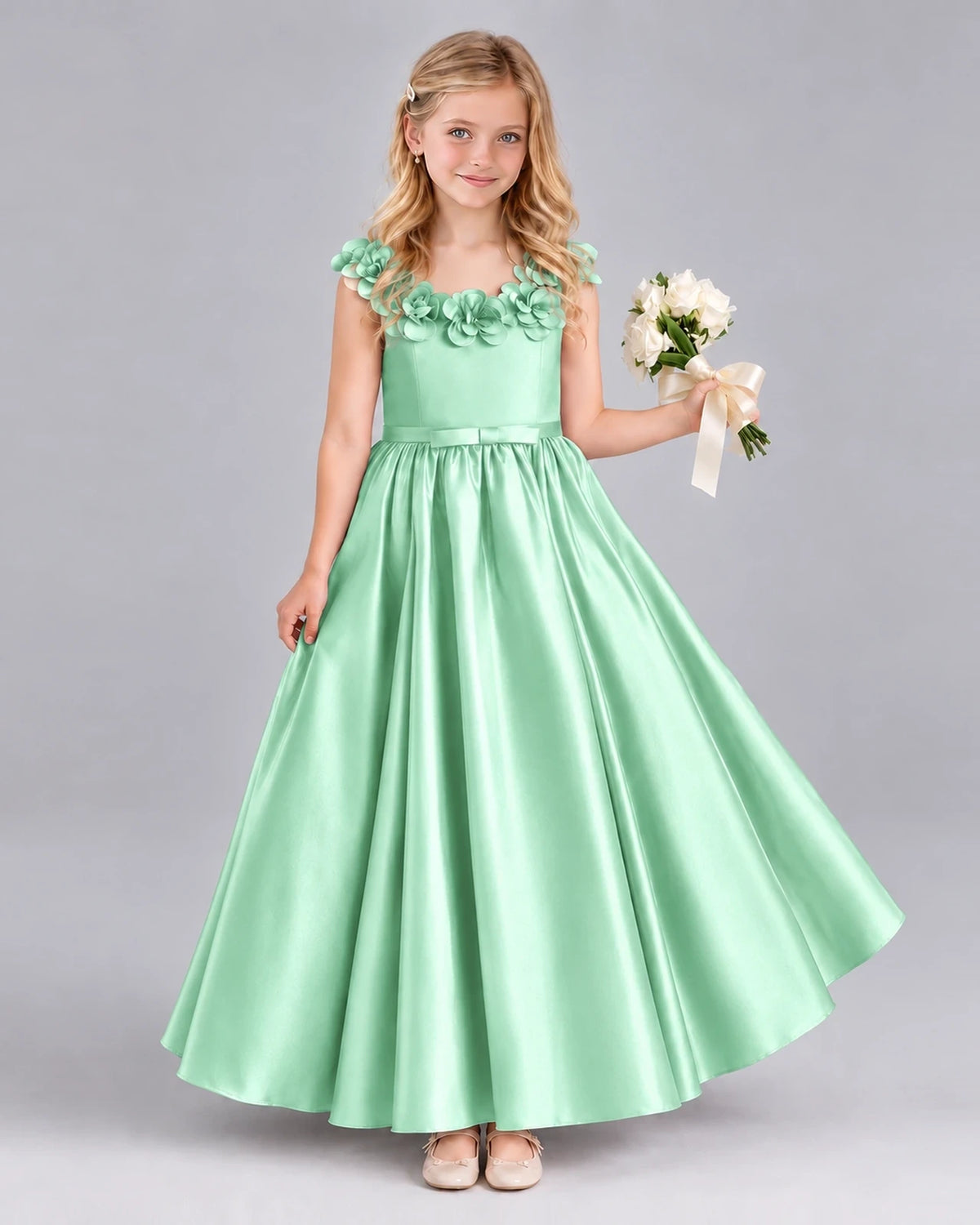 Mint Green Ball Gown Junior Bridesmaid Dress Front