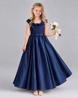 Navy Blue Ball Gown Junior Bridesmaid Dress Front