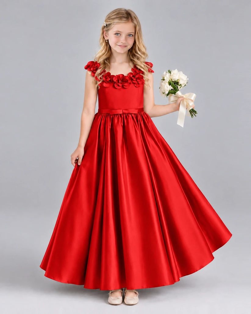 Red Ball Gown Junior Bridesmaid Dress Front