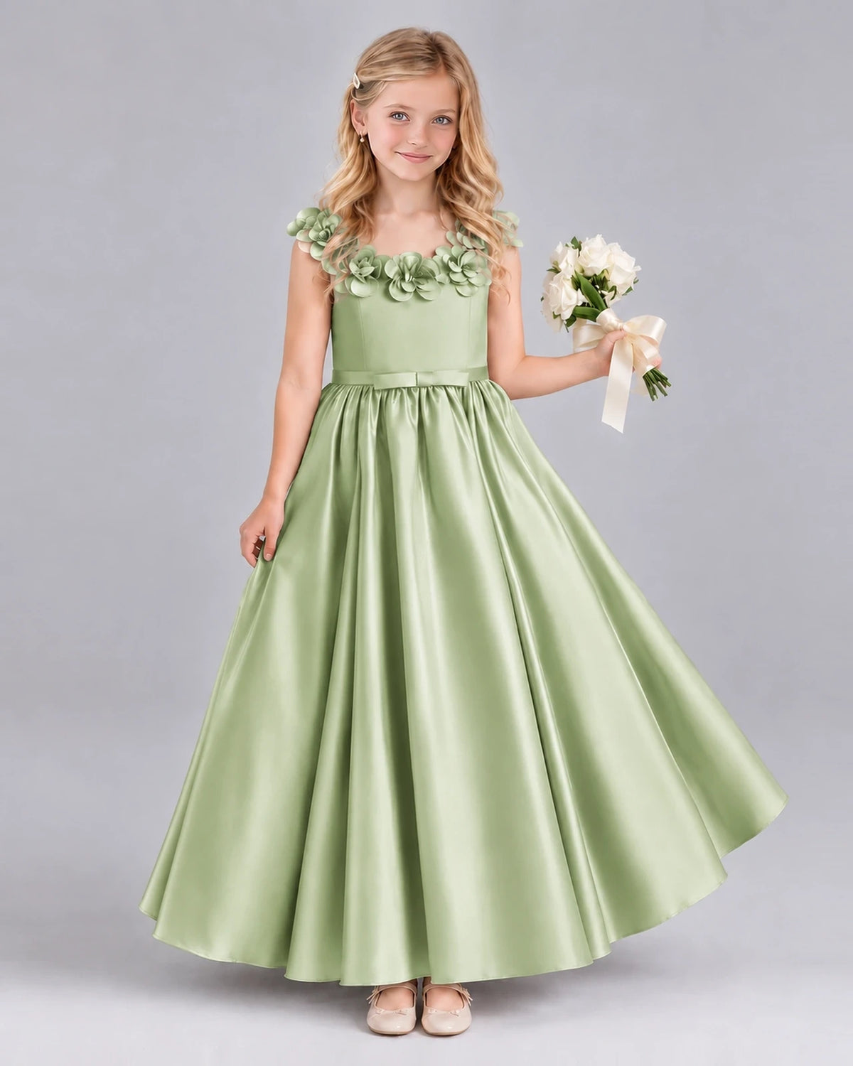 Sage Green Ball Gown Junior Bridesmaid Dress Front