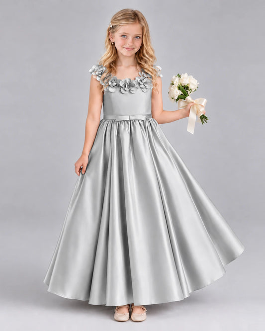 Silver Ball Gown Junior Bridesmaid Dress Front
