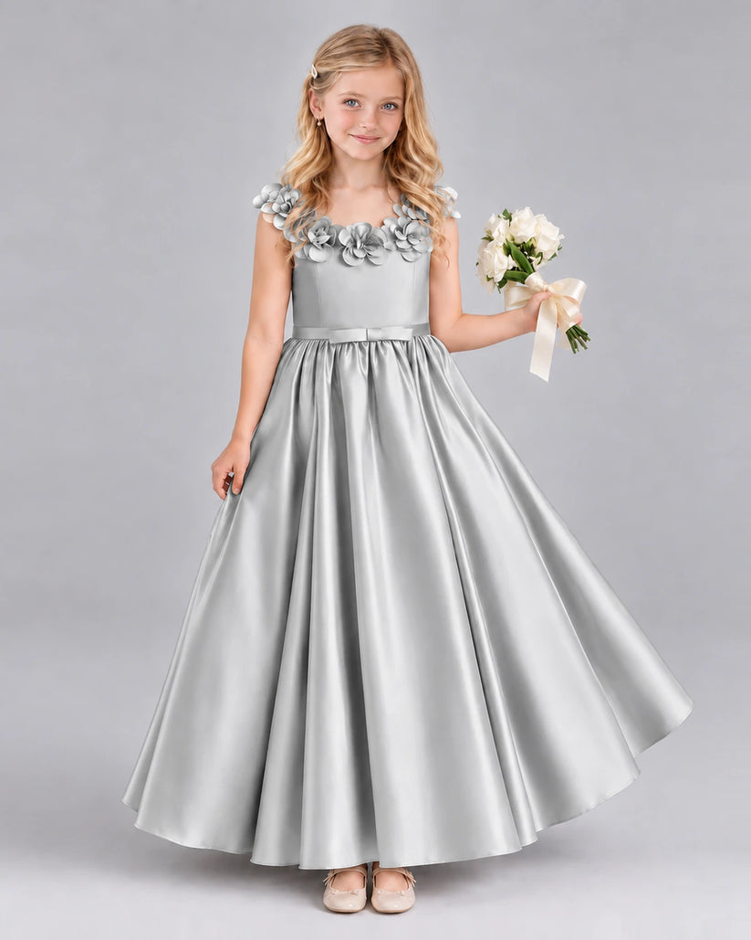 Silver Ball Gown Junior Bridesmaid Dress Front