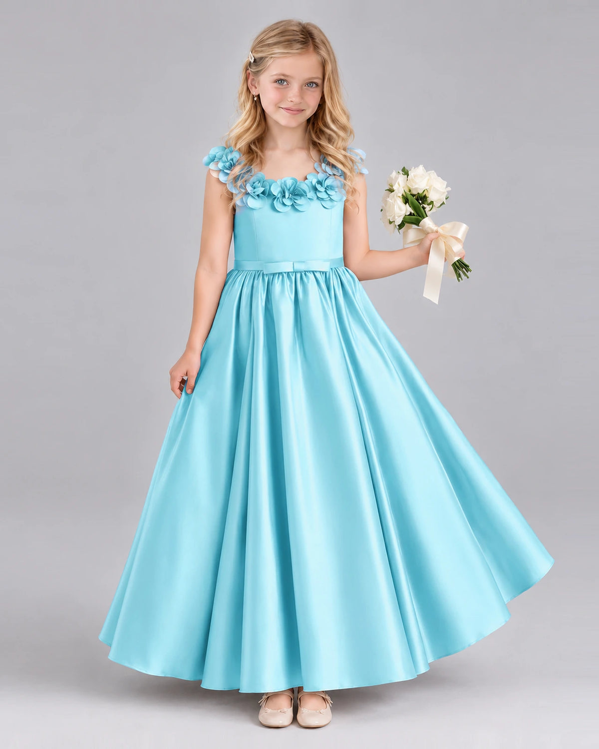 Sky Blue Ball Gown Junior Bridesmaid Dress Front