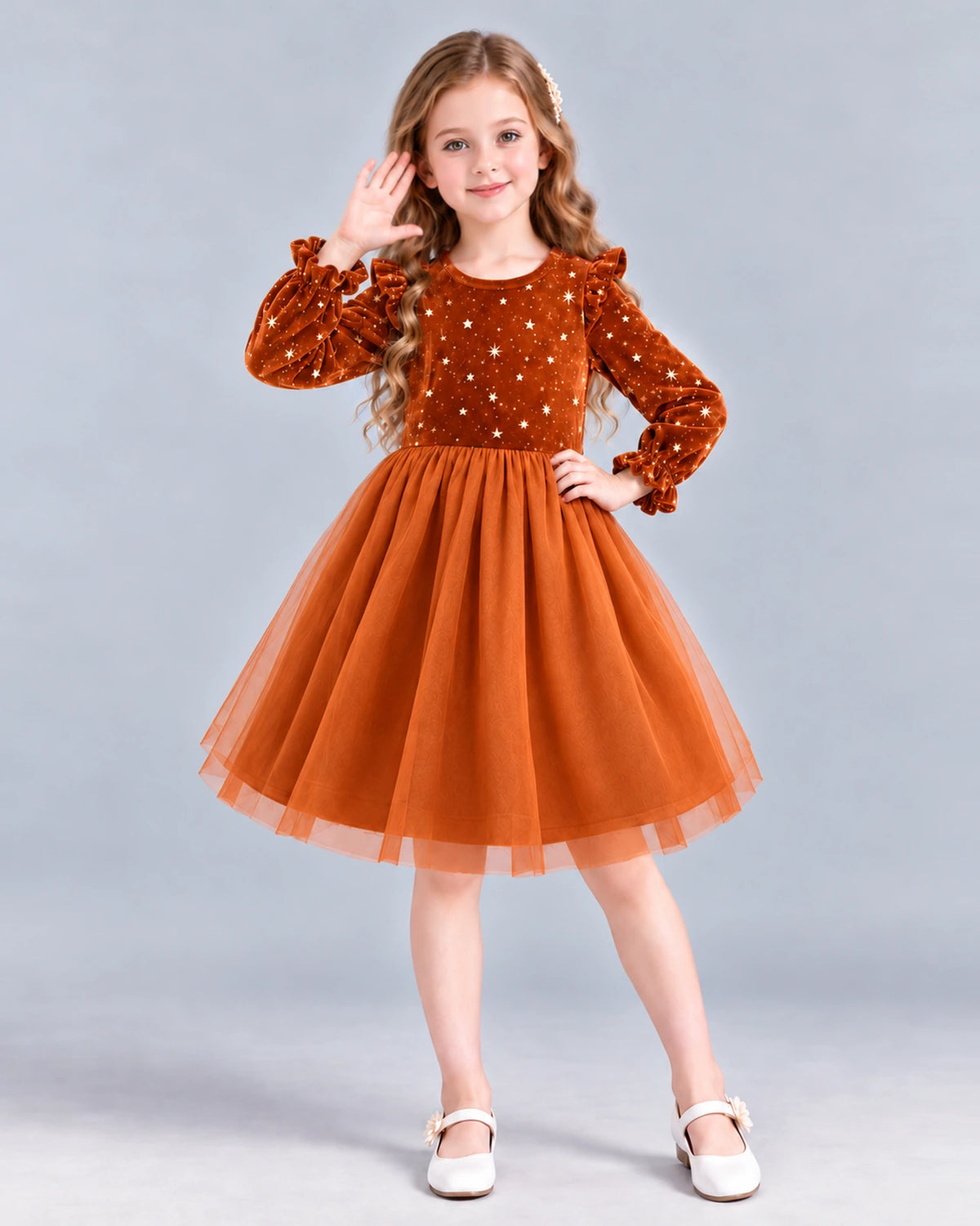 Burnt Orange Ball Gown Girls Formal Dress Front