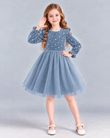 Dusty Blue Ball Gown Girls Formal Dress Front