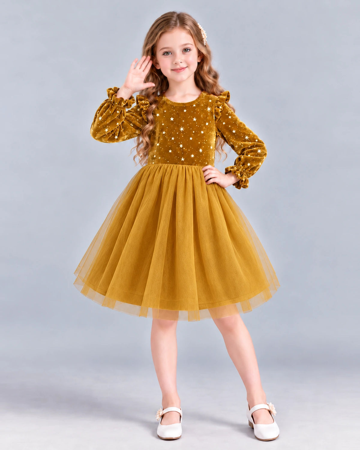Gold Ball Gown Girls Formal Dress Front