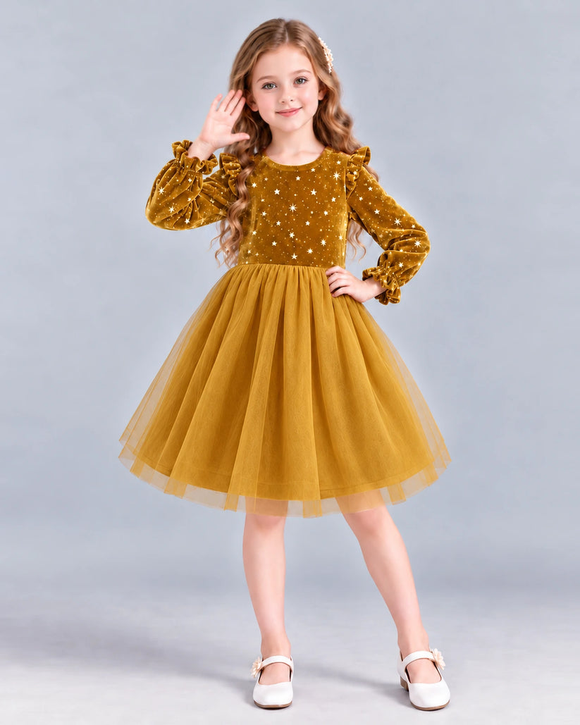 Gold Ball Gown Girls Formal Dress Front