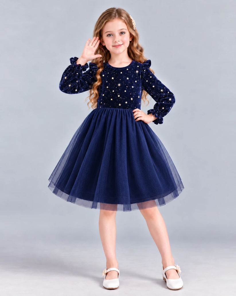 Navy Blue Ball Gown Girls Formal Dress Front