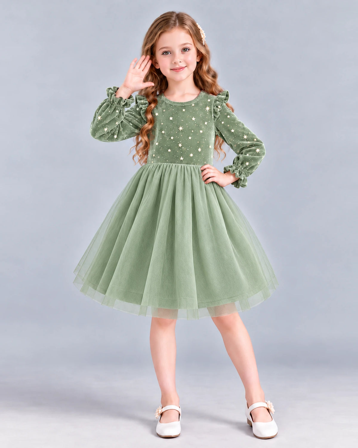 Sage Green Ball Gown Girls Formal Dress Front